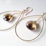 Smoky Quartz Circle Drop Earrings on Gold Filled Earrings.