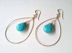 Turquoise Circle Drop Gold Filled Earrings