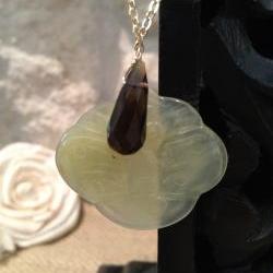 Jade Bumble Bee Pendant with Smoky Quartz drop