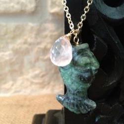 Ruby Fuchsite Fish Pendant paired with Rose Quartz 