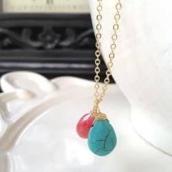 Coral Quartz  (Cherry Quartz) paired with Turquoise Drop 