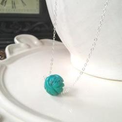 Unique Carved Turquoise Ball on Sterling Silver adjustable chain 16-18"
