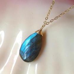 Stunning Labradorite Pendant on Gold Chain