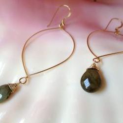 Handmade Illuminating Labradorite Drop Gold Filled Hoop Earrings