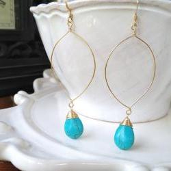 Handmade Turquoise Drops on Gold Filled Hoop Earrings