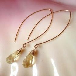Delicate Lemon Quartz Drop Gold Filled Earrings