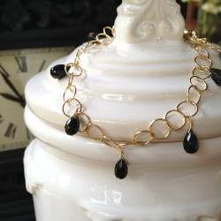 Handmade Rainbow Obsidian on Gold Filled Circle adjustable bracelet