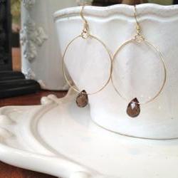 Handmade Gold Filled Circle Smoky Quartz Earrings